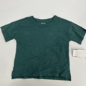 Open Edit Baby Short Sleeve Crew Neck T-Shirt Side Slit Ivory Green Size 18M NWT